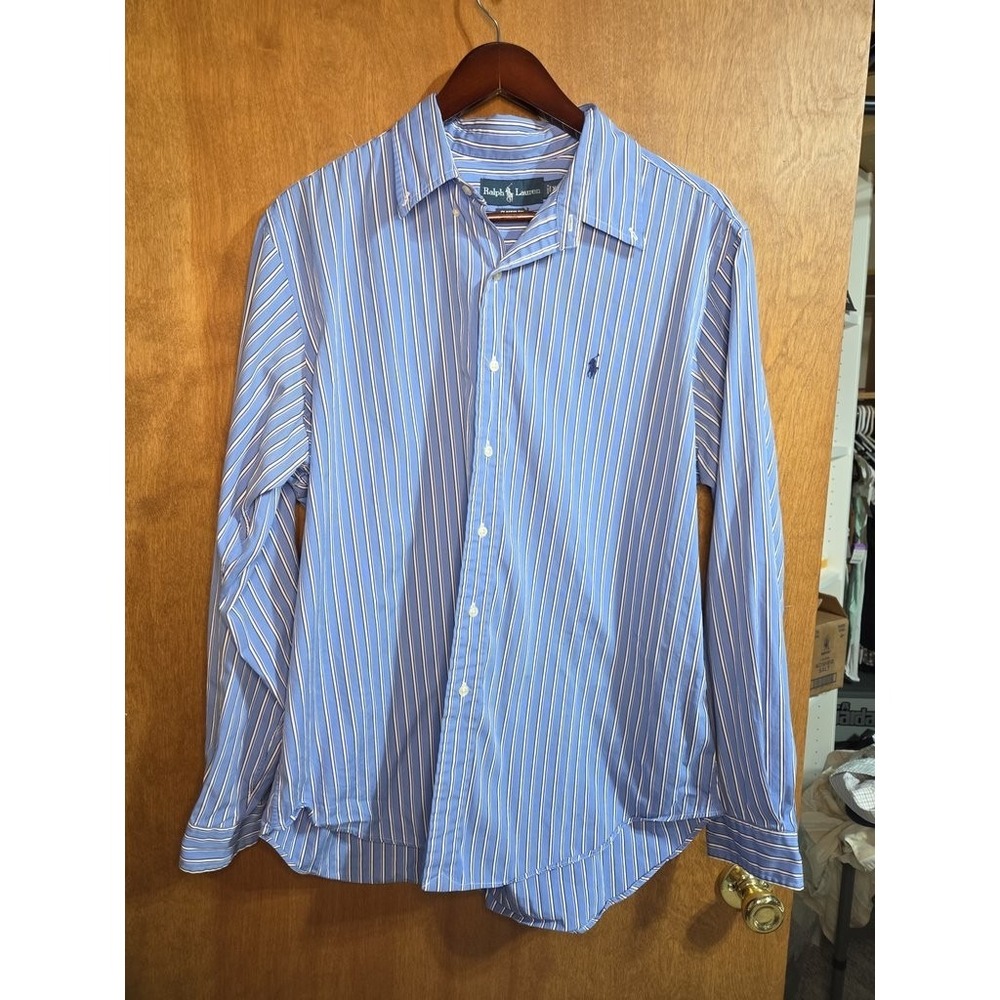 Ralph Lauren Mens XL Blue White Striped Cotton Classic Fit Button Down Shirt